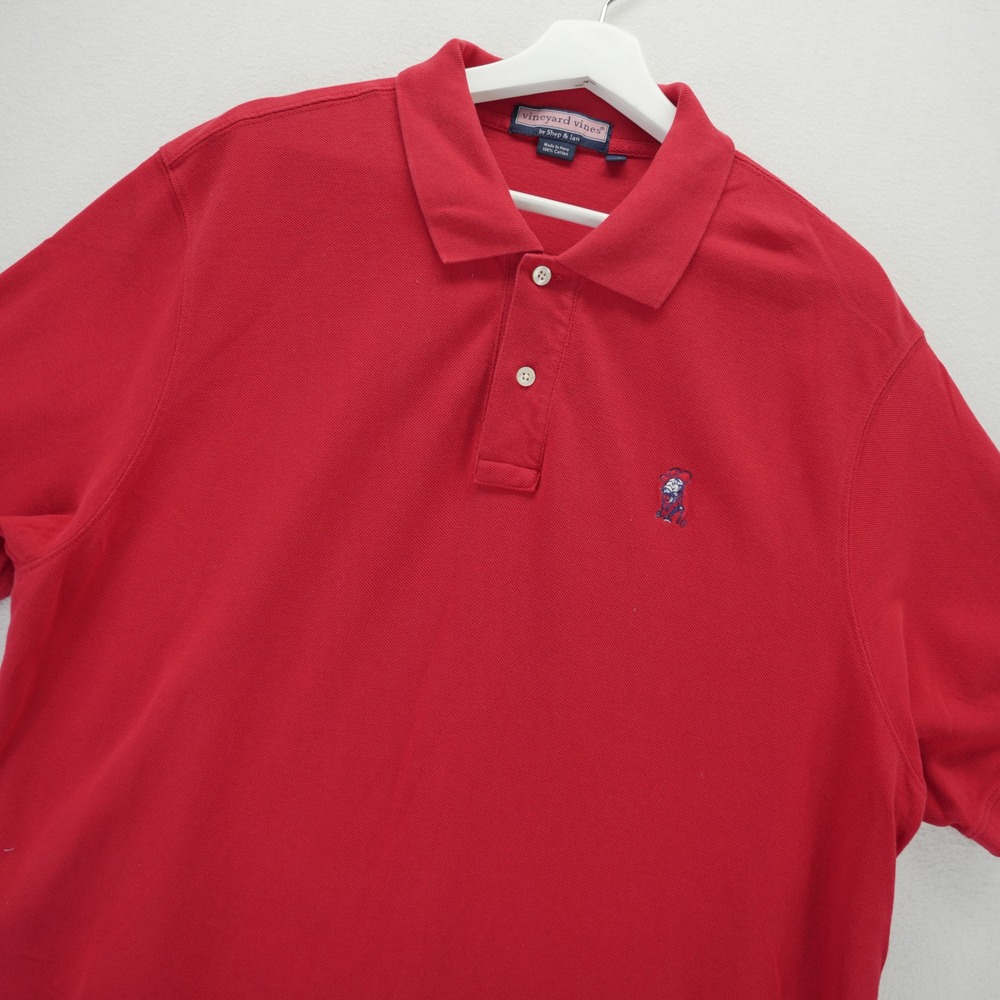Vineyard Vines Mens XL Red Pique Cotton Short Sleeve Whale Logo Polo Shirt